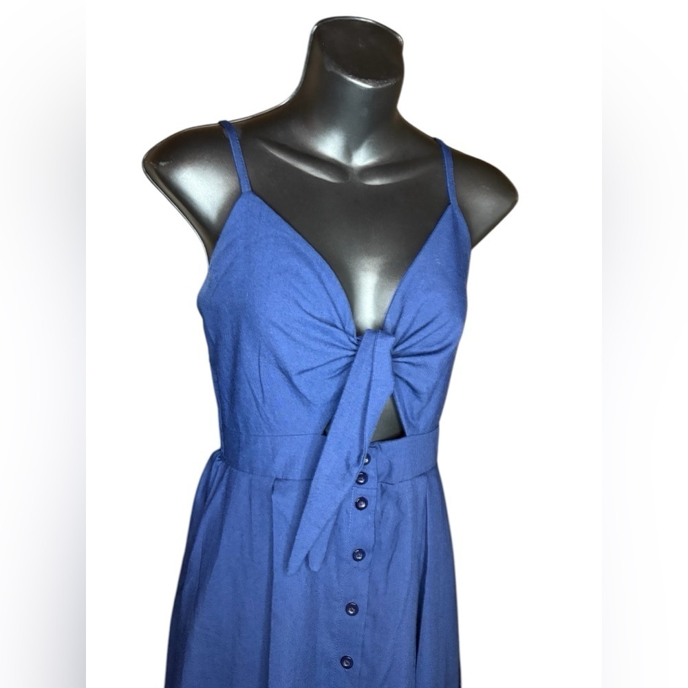 Ecowish Women Dresses Summer Tie Front V-Neck Spaghetti Strap Button Down A-Line - Picture 5 of 8